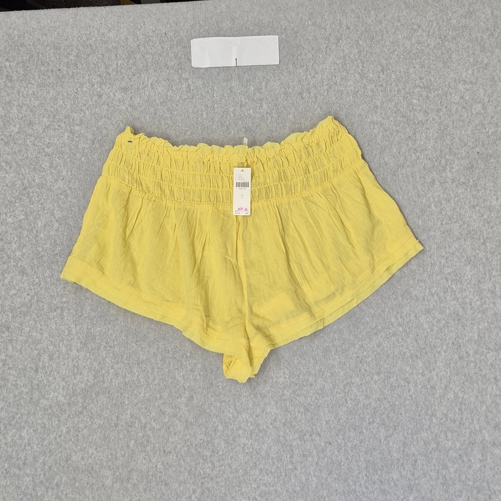 Anthropologie Women Shorts L Yellow Smocked Pull On NWt - Picture 1 of 13